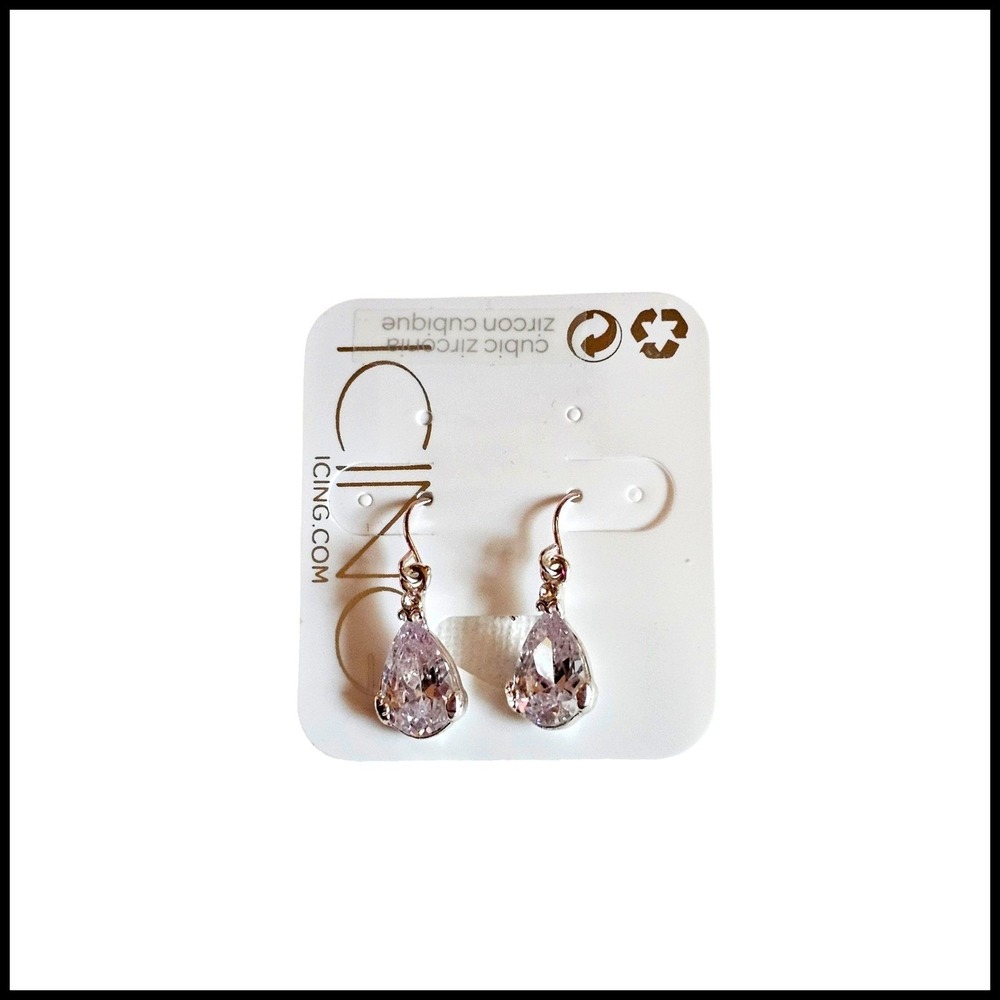 Icing Cubic Zirconia Earrings Tear Drop Elegant Silver Tone New Gift
